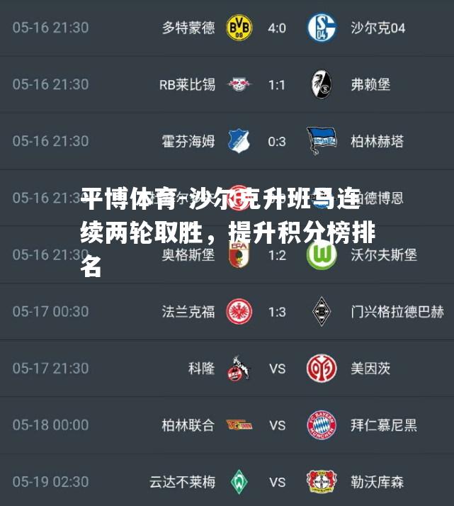 平博体育-沙尔克升班马连续两轮取胜，提升积分榜排名
